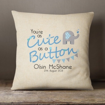Luxury Personalised Cushion - Inner Pad Included - Cute As A Button Boy
